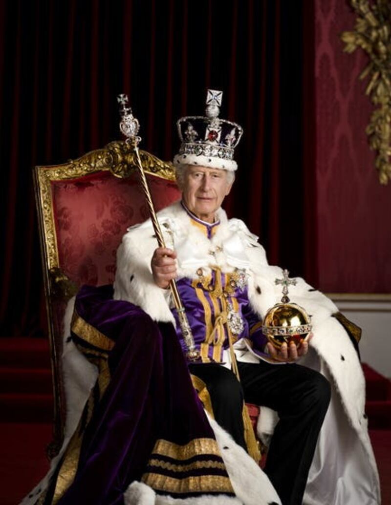 King Charles III in his official coronation portrait. Picture by Hugo Burnand/Royal Household 2023/PA