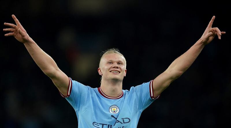 Manchester City striker Erling Haaland celebrates