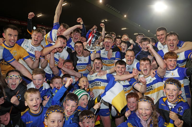 Errigal Ciaran celebrate winning  the Tyrone Senior Championship Senior Championship Final at Healy Park in Omagh.
PICTURE COLM LENAGHAN