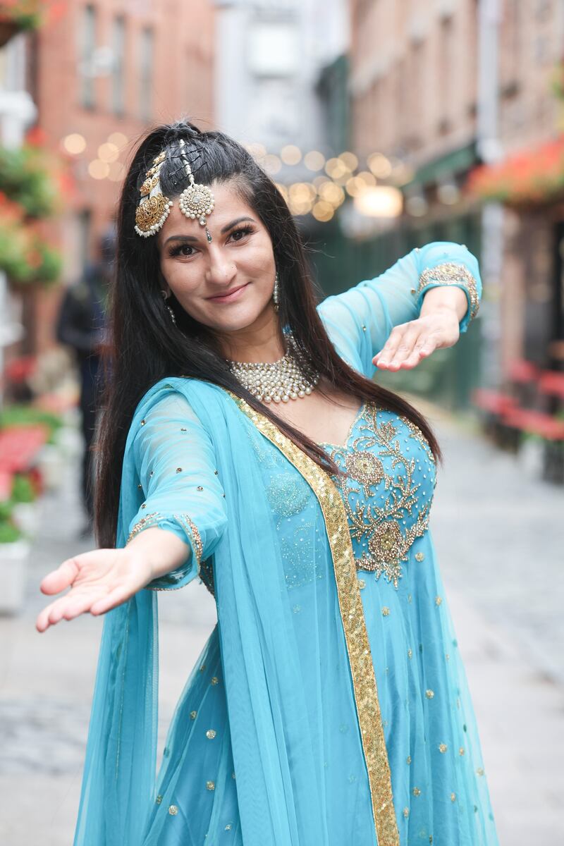 Dancer Leyla Gaulis helps launch the 17th Belfast Mela Festival in Belfast Picture by Hugh Russell