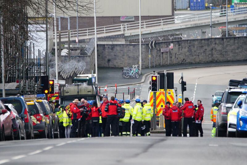 Emergency workers gathered in Plymouth before the Second World War explosive was taken from a local garden and disposed of at sea on Friday