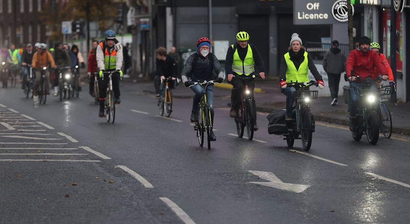 Family and Friends during a vigil   from Writer’s Square to Henry Place in Belfast on Saturday.
Gary McMahon (58) died last month as a result of injuries sustained in a collision with a lorry.
PICTURE COLM LENAGHAN