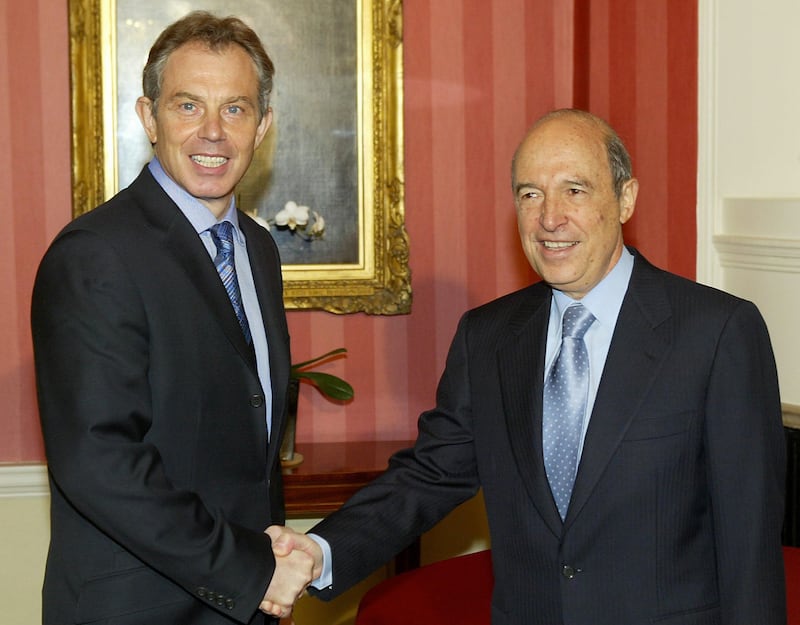 Costas Simitis with then prime minister Tony Blair in Downing Street in December 2003