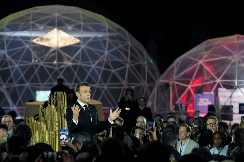 French President Emmanuel Macron at the Artificial Intelligence Action Summit at the Grand Palais in Paris (Michel Euler/AP)