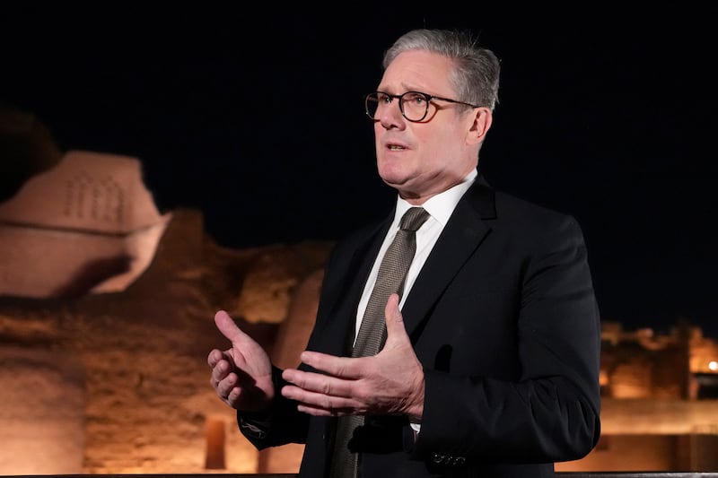 Prime Minister Sir Keir Starmer at the old city wall of Diriyah in Saudi Arabia