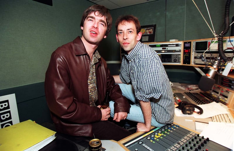 Oasis star Noel Gallagher with Radio One DJ Steve Lamacq after he and his brother Liam were guests on his Evening Session show