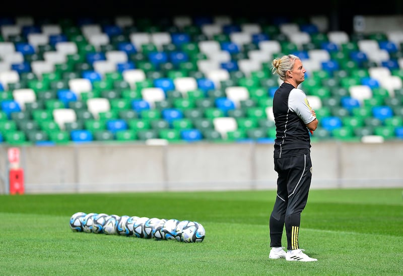 Northern Ireland women's manager Tanya Oxtoby during a training session at Windsor Park.