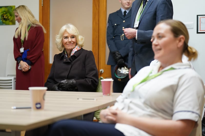 Queen Camilla meets staff members at Prospect Hospice