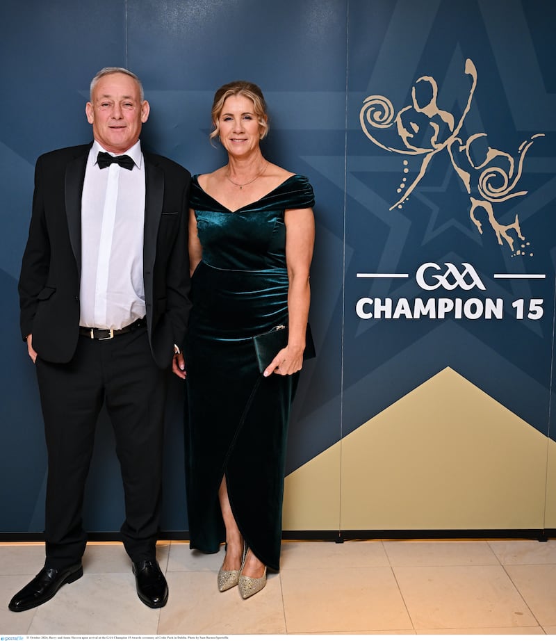 11 October 2024; Barry and Annie Havern upon arrival at the GAA Champion 15 Awards ceremony at Croke Park in Dublin. Photo by Sam Barnes/Sportsfile