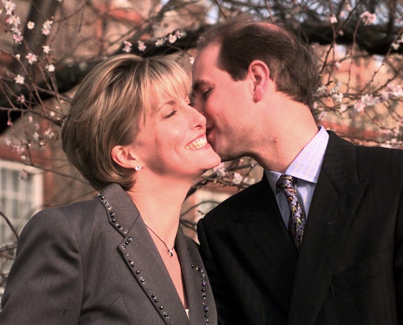 Edward and Sophie at their engagement photocall in the gardens of St James’s Palace in January 1999