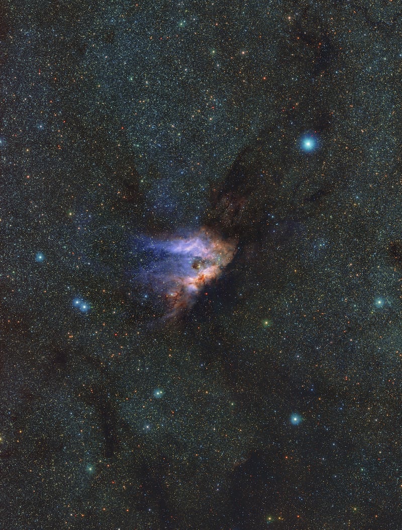 A detailed infrared view of Messier 17, also known as the Omega Nebula or Swan Nebula (ESO/VVVX survey)