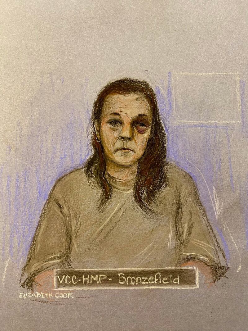 Court artist sketch by Elizabeth Cook of Gemma Watts