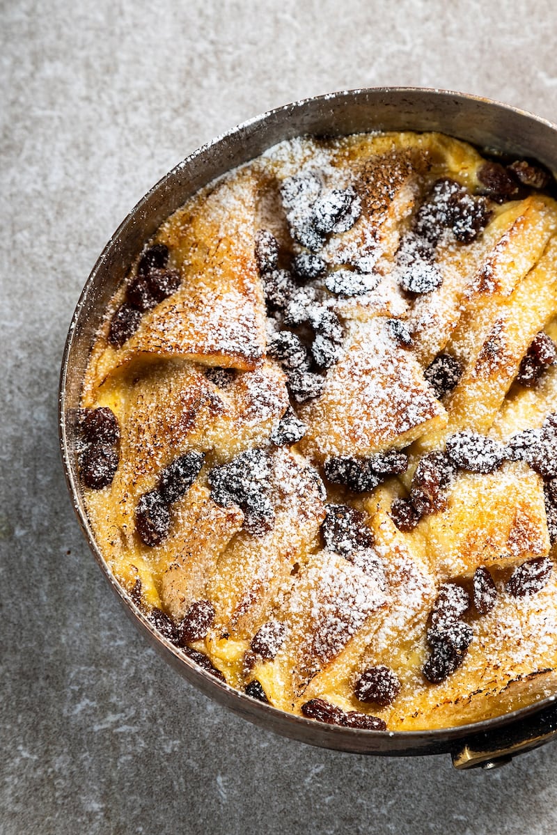 Niall McKenna's rum and raisin bread and butter pudding