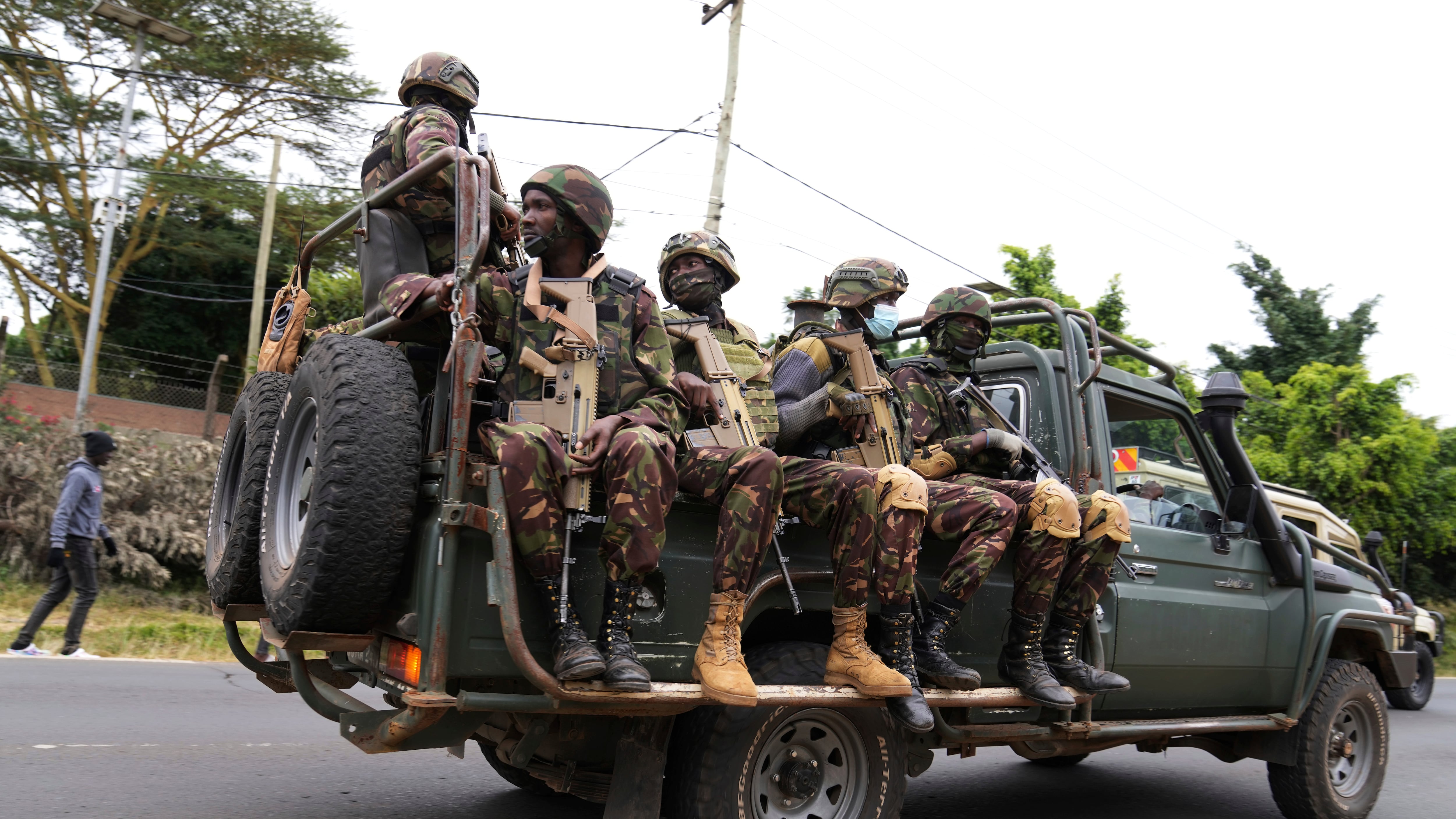 Army soldiers patrol around Nairobi, Kenya (Brian Inganga/AP)
