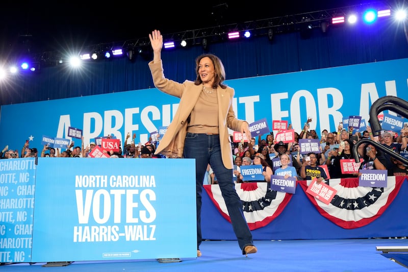 Kamala Harris at a campaign rally on Saturday in North Carolina (Jacquelyn Martin/AP)