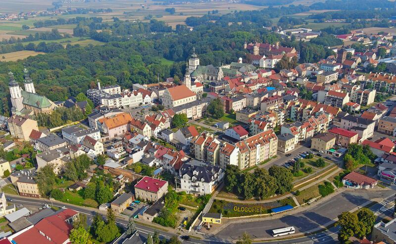 Glogowek Castle, top right, in Glogowek, Poland (Glogowek Town Hall/Stanislaw Stadnicki via AP)