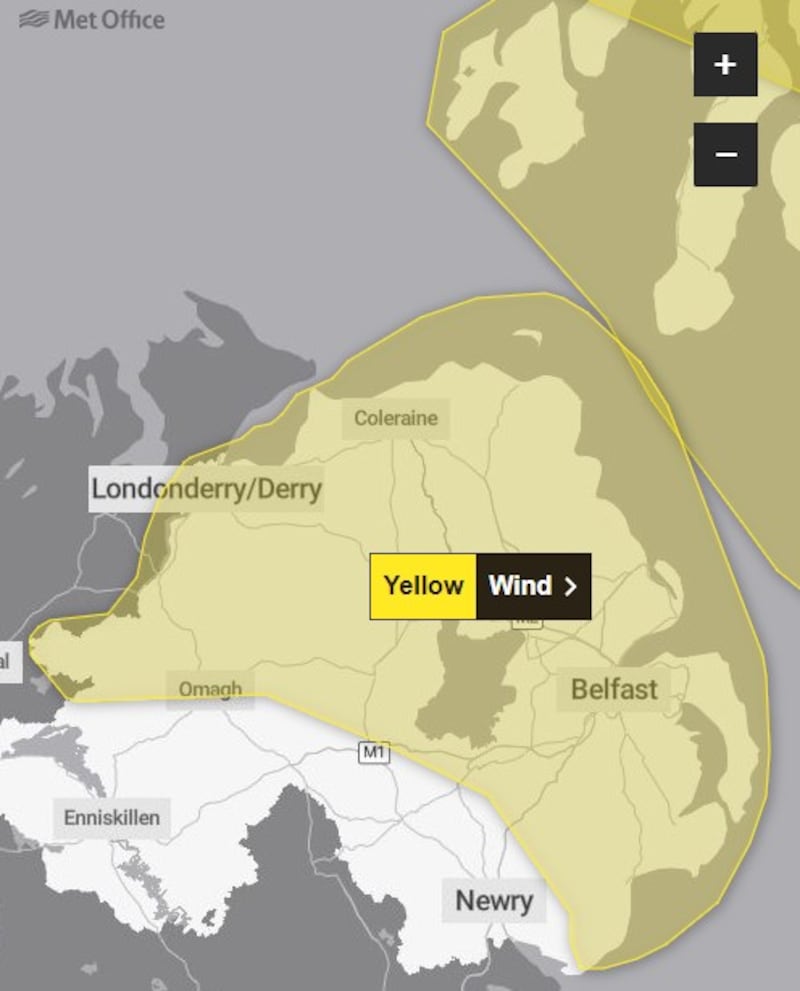 The weather warning is in place until 2pm on Tuesday. Picture: The Met Office