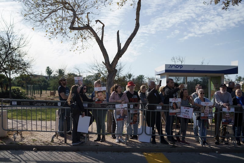 A demonstration outside the private residence of the Israeli Prime Minister Benjamin Netanyahu in Caesarea (AP)