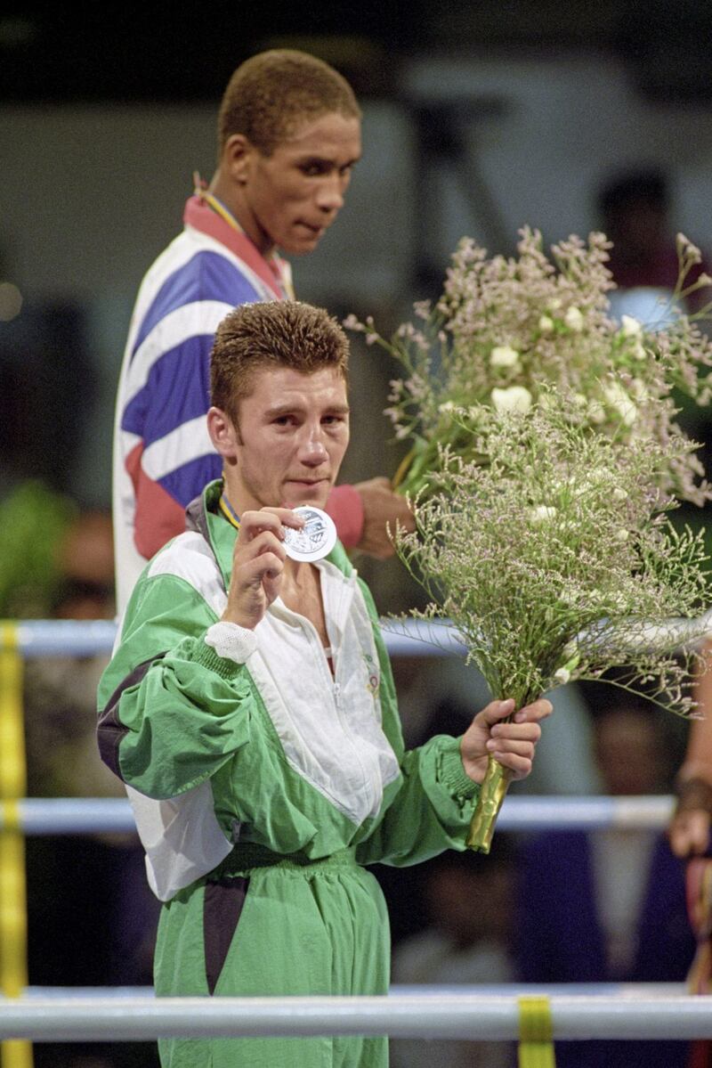 Wayne McCullough carried Ireland&#39;s flag at Barcelona in 1992 where he won a silver medal. Gold medallist Joel Casamayor looks on. 