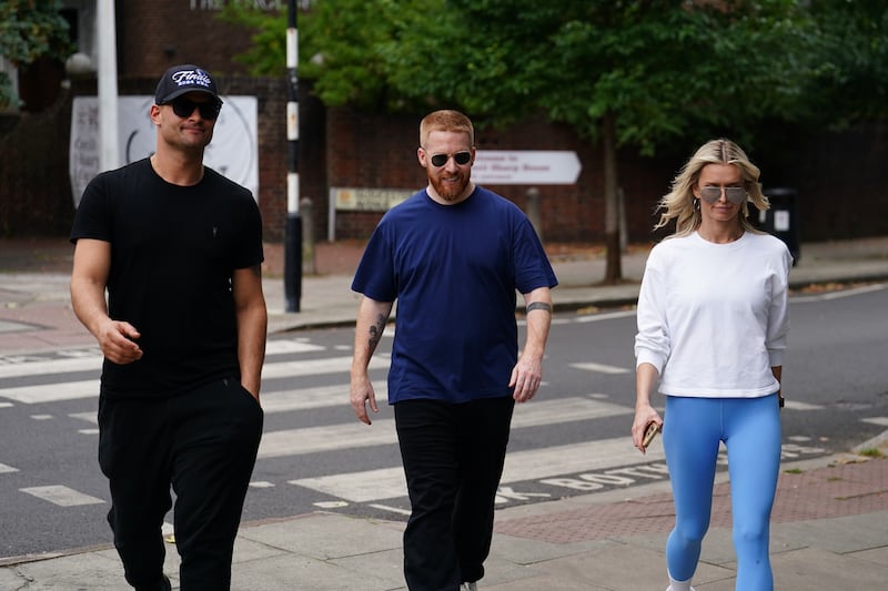 Strictly Come Dancing professional dancers Aljaz Skorjanec (left), Neil Jones (centre) and Nadiya Bychkova arrive for rehearsals