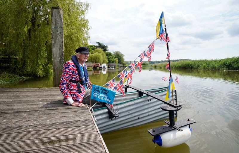 Michael Stanley, known as Major Mick, poses for a photograph during the launch of his new Tintanic rowing charity challenge at the Black Rabbit pub near Arundel