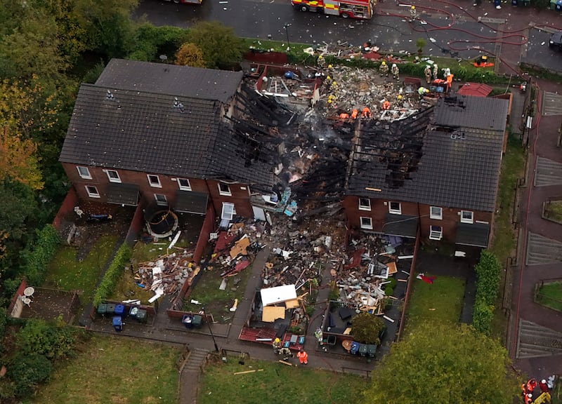 Drone pictures show at least one house appears to have been completely destroyed