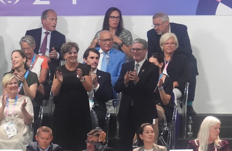 Prime Minister Keir Starmer applauds in the stands during the opening ceremony of the Paris 2024 Paralympic Games