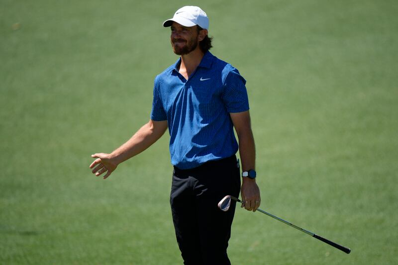 Tommy Fleetwood watches his shot on the second hole during the third round of the Masters (Matt Slocum/AP)