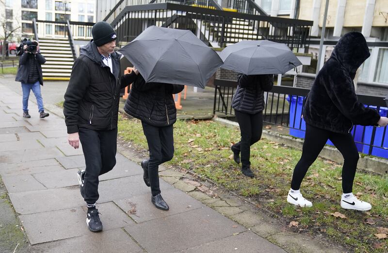 Elliot Benham, 25, and Sophie Harvey, 25, leave a court hearing