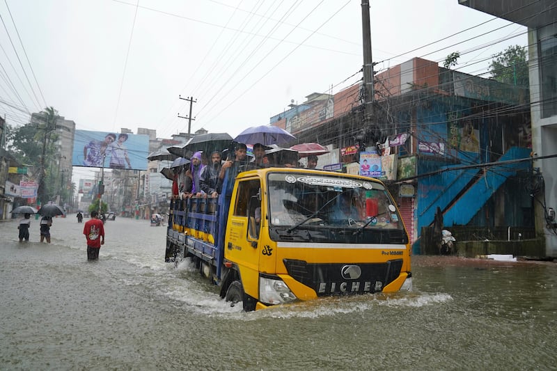 A flooded street in Feni, a coastal district in south-east Bangladesh (AP)