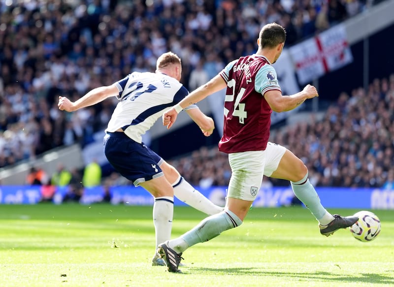 Tottenham’s Dejan Kulusevski scores the equaliser