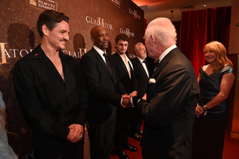 The King meets Pedro Pascal, Denzel Washington and Paul Mescal at the Gladiator II premiere