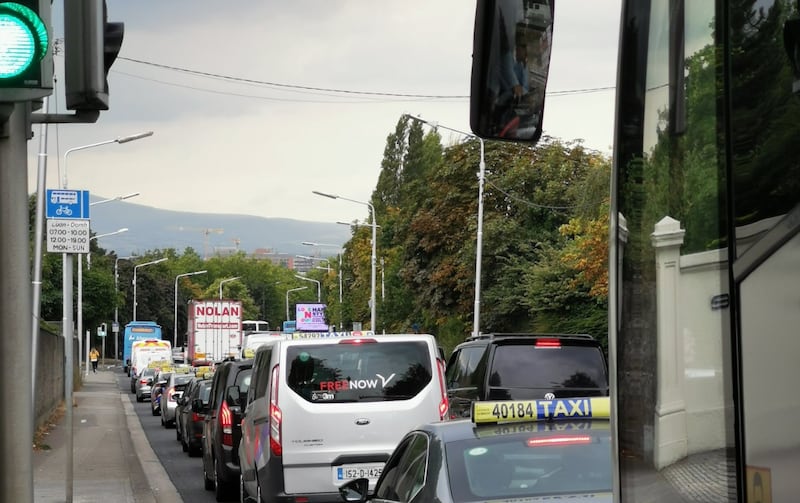 A bus lane in Dublin clogged with taxis, blocking buses and cyclists PICTURE: DUBLIN COMMUTER COALITION