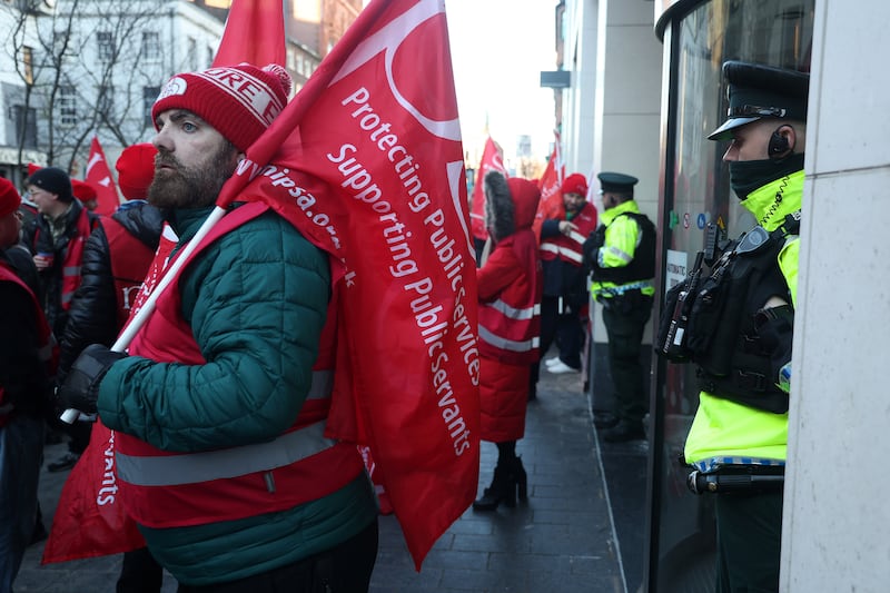 Nipsa deputy general secretary Patrick Mulholland at a protest outside the Secretary of State's office at Erskine House. PICTURE: MAL MCCANN