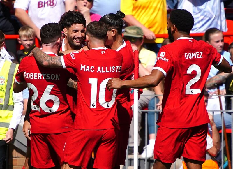 Liverpool’s Dominik Szoboszlai (second left) celebrates