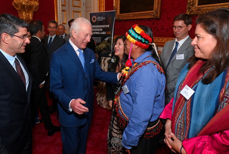 The King meets Uyunkar Domingo Peas Nampichkai at the launch of the Circular Bioeconomy Alliance at St James’s Palace