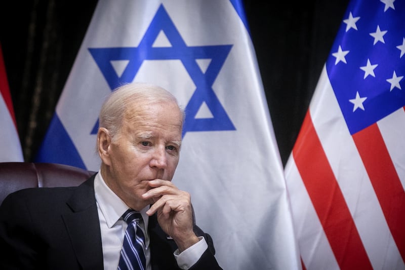 US President Joe Biden pauses during a meeting with Israeli Prime Minister Benjamin Netanyahu on Wednesday (Miriam Alster/Pool Photo/AP)