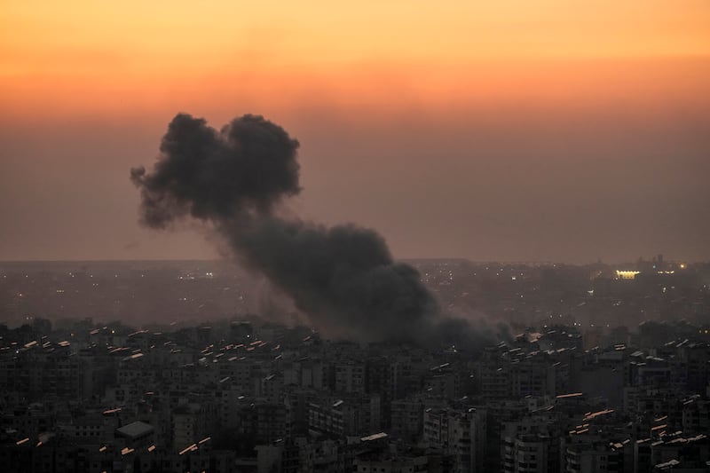 Smoke rises from an Israeli airstrike on Dahiyeh, in the southern suburb of Beirut, Lebanon (Bilal Hussein/AP)