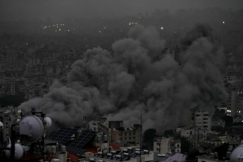 Smoke rises after an Israeli airstrike on Monday (Bilal Hussein/AP)