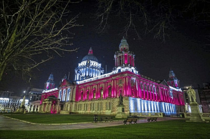 Belfast City Hall lit up in the club colours of south Belfast GAA club Bredagh as its members gathered to mark its 50th year