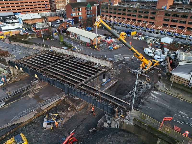 Demolition of the Boyne Bridge in South Belfast. PICTURE: MAL MCCANN