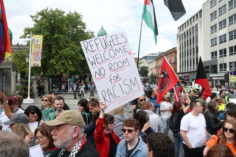 Anti-immigration protestors from Dublin join protestant protestors in Belfast City Centre PICTURE: MAL MCCANN