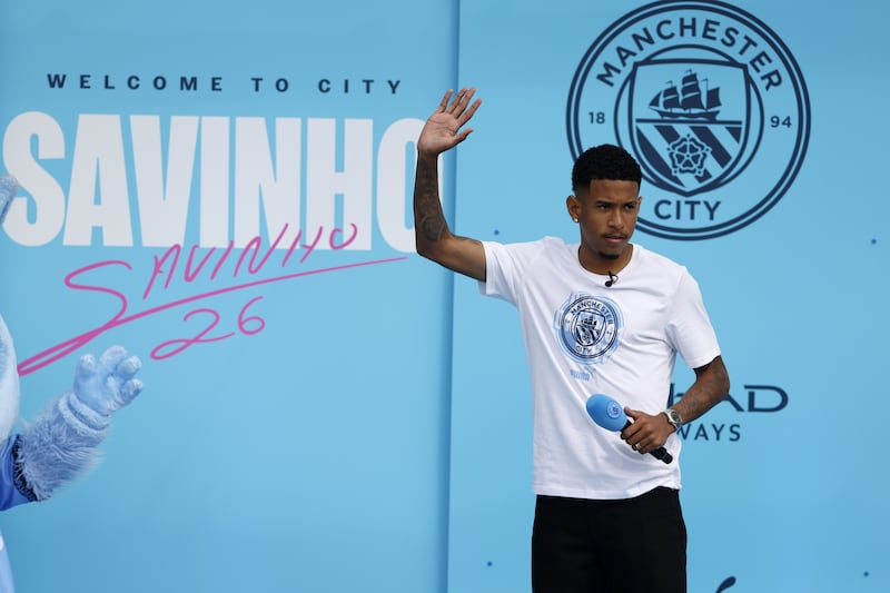 Savinho was unveiled to fans at the Etihad Stadium on August 4