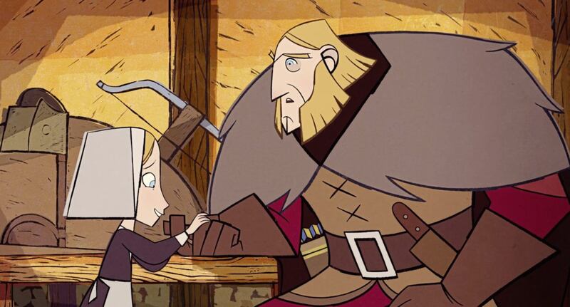 Robyn Goodfellowe (voiced by Honor Kneafsey) and Bill Goodfellowe (voiced by Sean Bean) in Wolfwalkers 