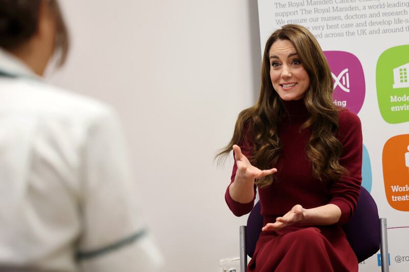 Kate talking with members of staff during her visit to the Royal Marsden Hospital