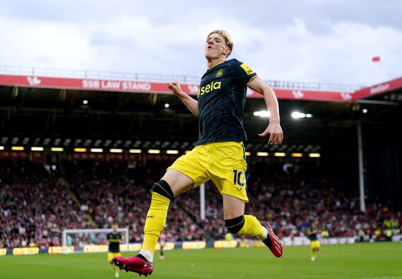 Anthony Gordon celebrates his goal 