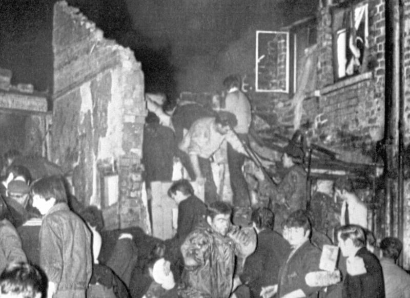 The aftermath of the bomb blast at McGurk&#39;s bar in North Queen Street, Belfast 