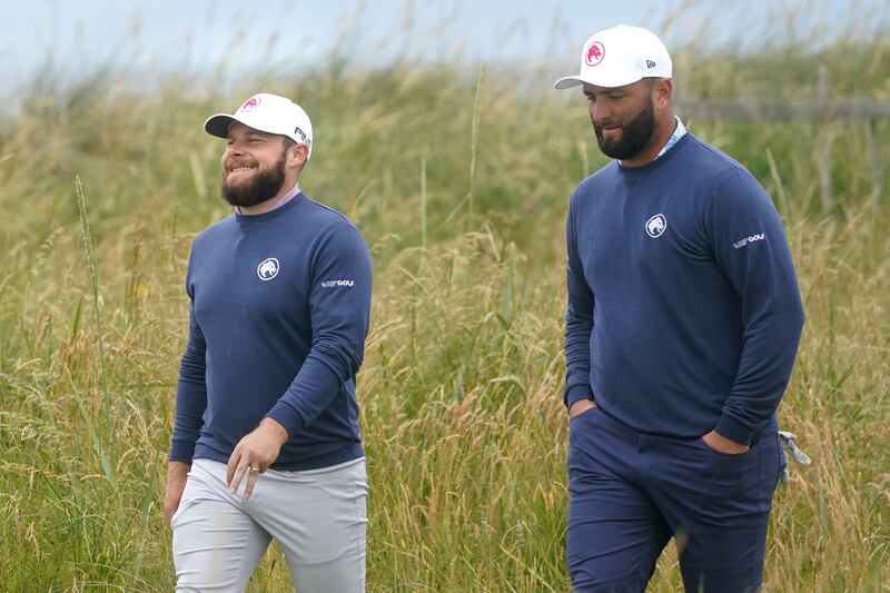 Tyrrell Hatton, left, and Jon Rahm are appealing against their fines for playing LIV Golf events without permission