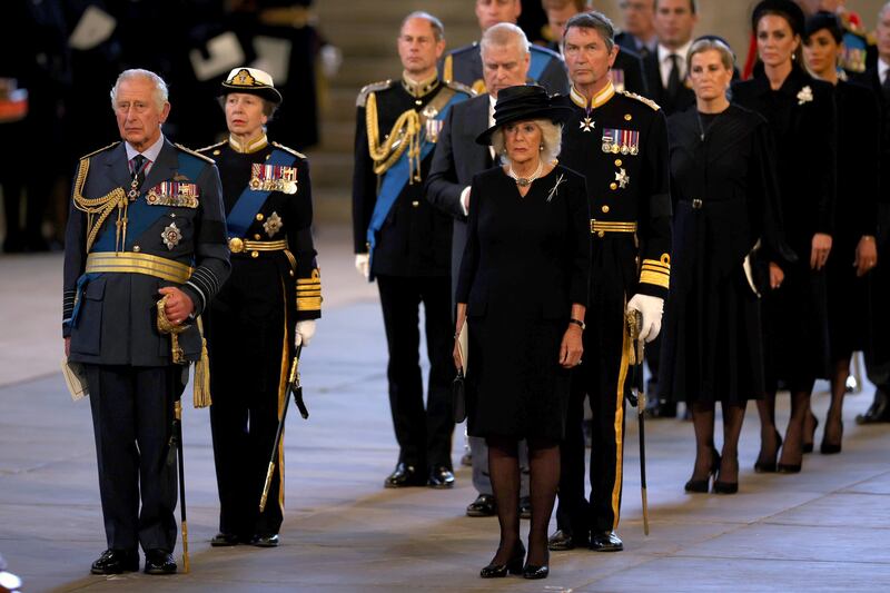 The King and Queen – who had a broken toe at the time – at Elizabeth II’s lying in state