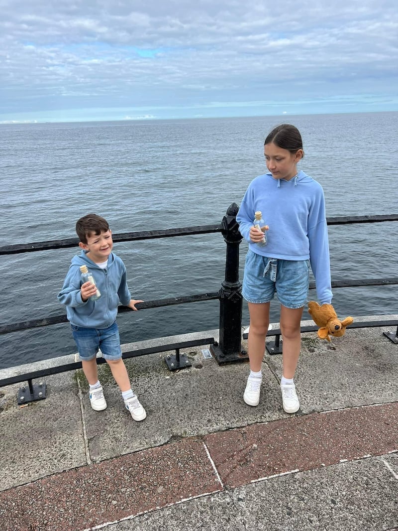 Harry and Grace Liddle on the day they threw their bottles off Roker Pier